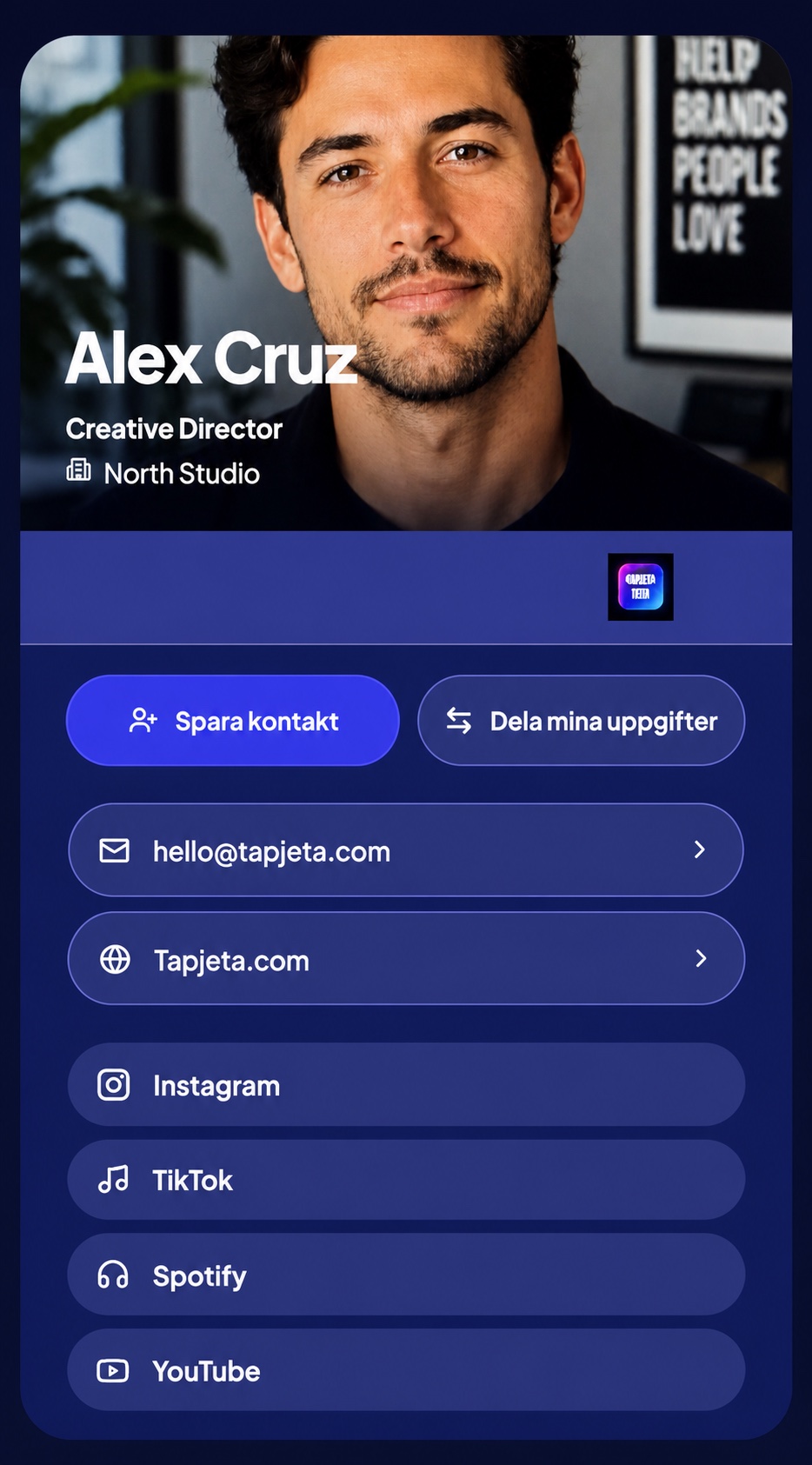 Tapjeta profile example: Alex Cruz
